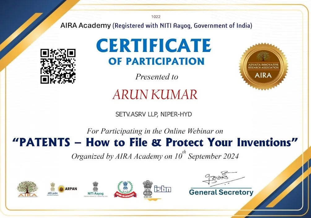 Certificate of Participation, issued by AIRA Academy (registered with NITI Aayog, Government of India)